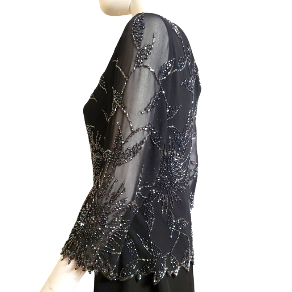 NWT J Kara Beautiful Embroidered Chiffon With Beads Evening,Party Long Dress 8P - Picture 14 of 17